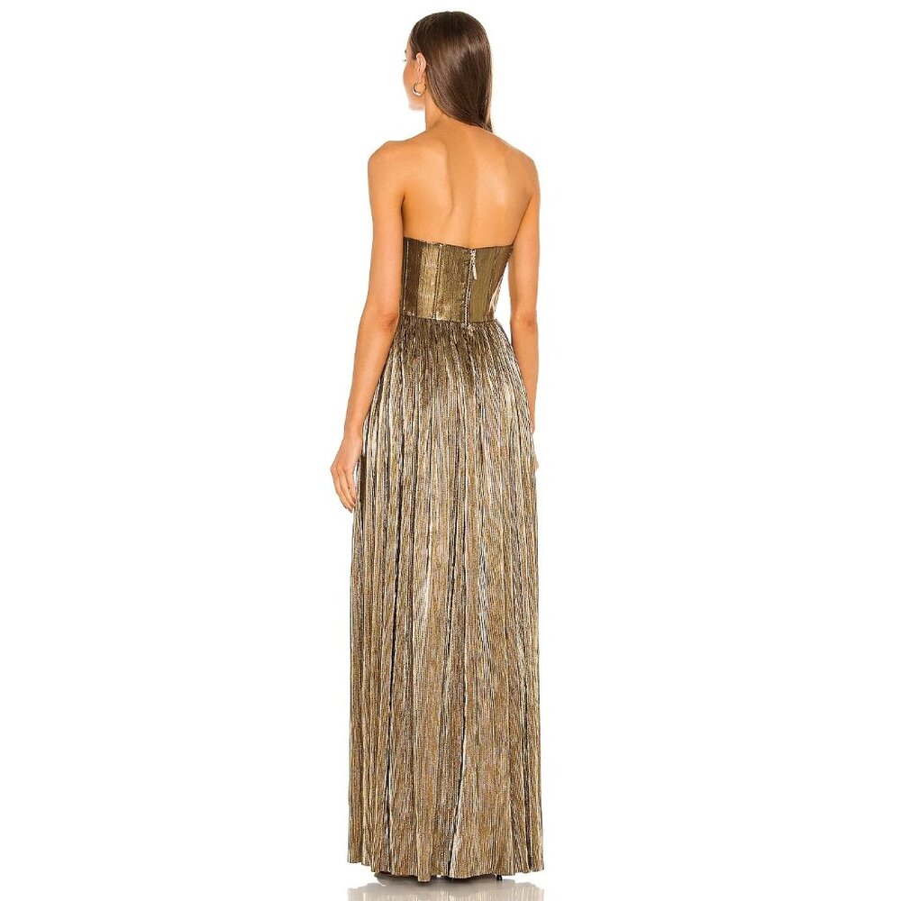 Bronx and Banco Metallic Gold Strapless Pleated Gown - Picture 2 of 16
